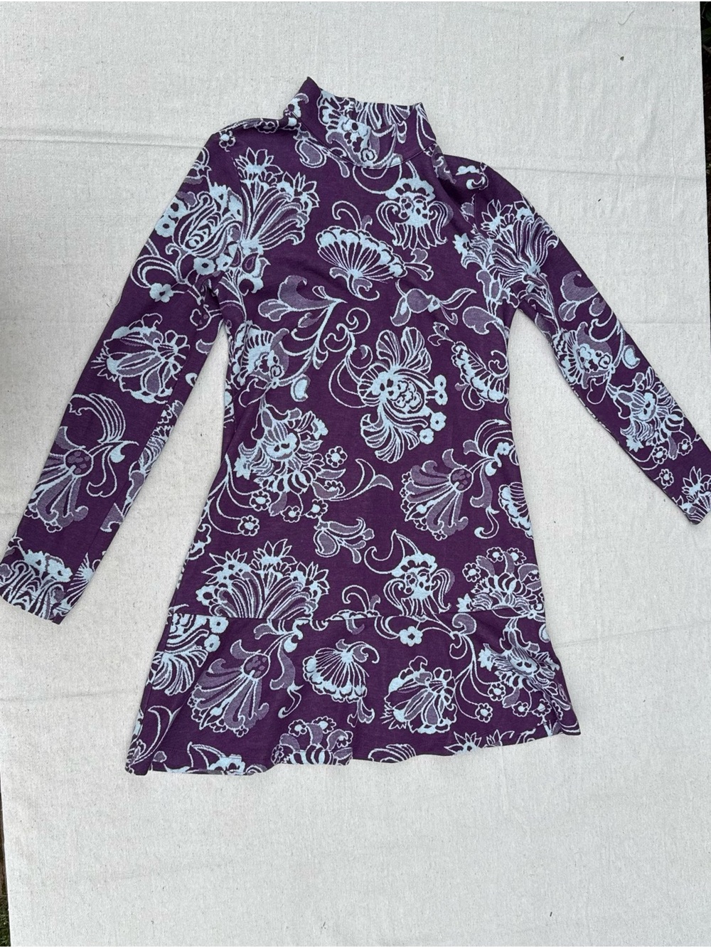 Anthropologie Purple and Light Blue Knit Patterned Dress